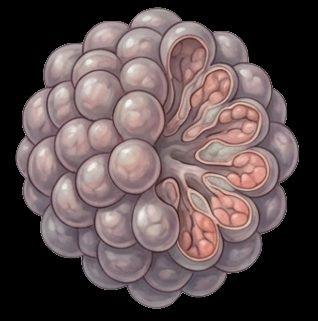 Bartholin's gland acinar architecture — solid compound tubuloalveolar structure showing multiple secretory acini