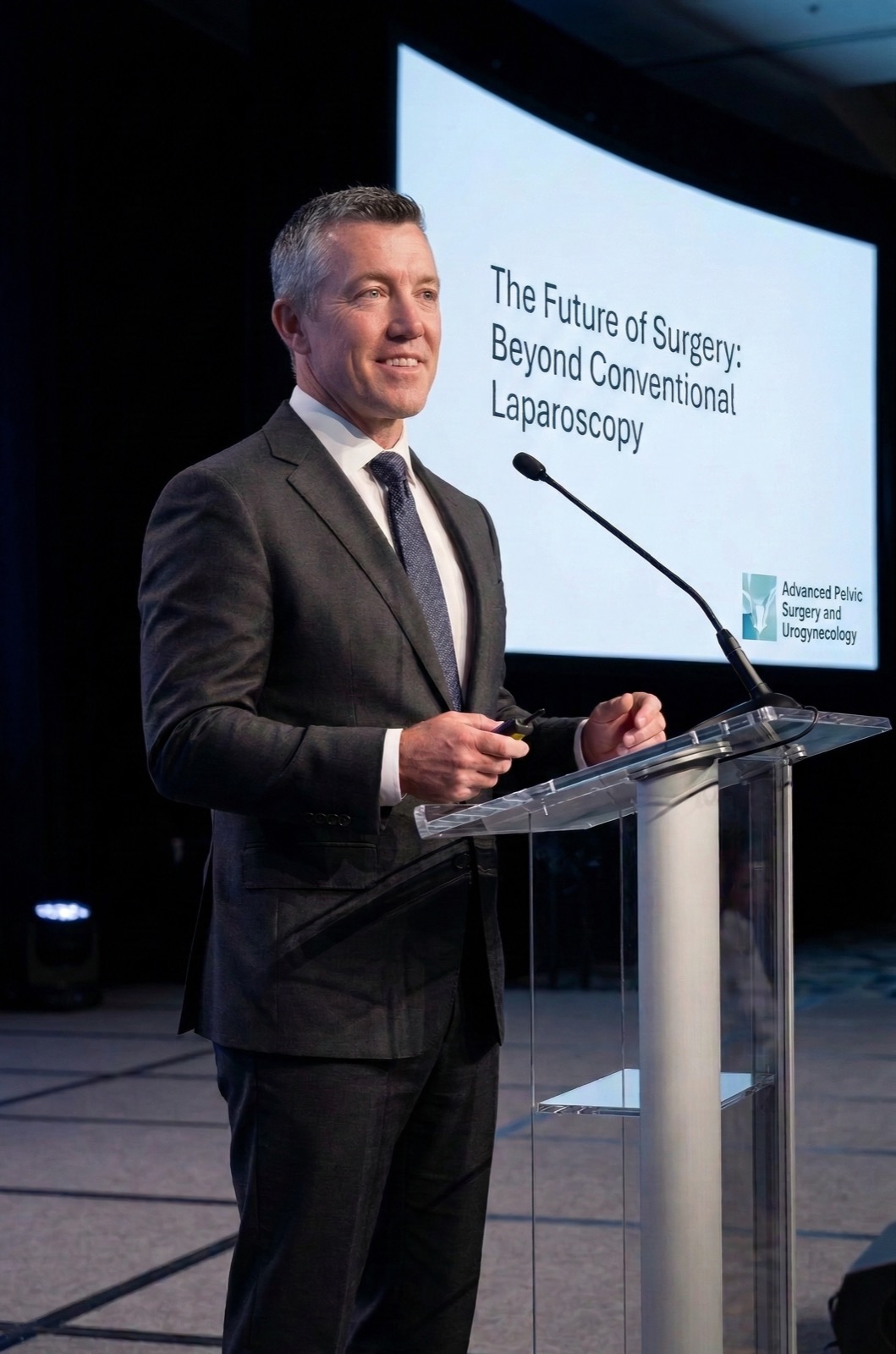 Dr. Kevin Stepp presenting on the future of minimally invasive hysterectomy beyond conventional laparoscopy — Charlotte, NC