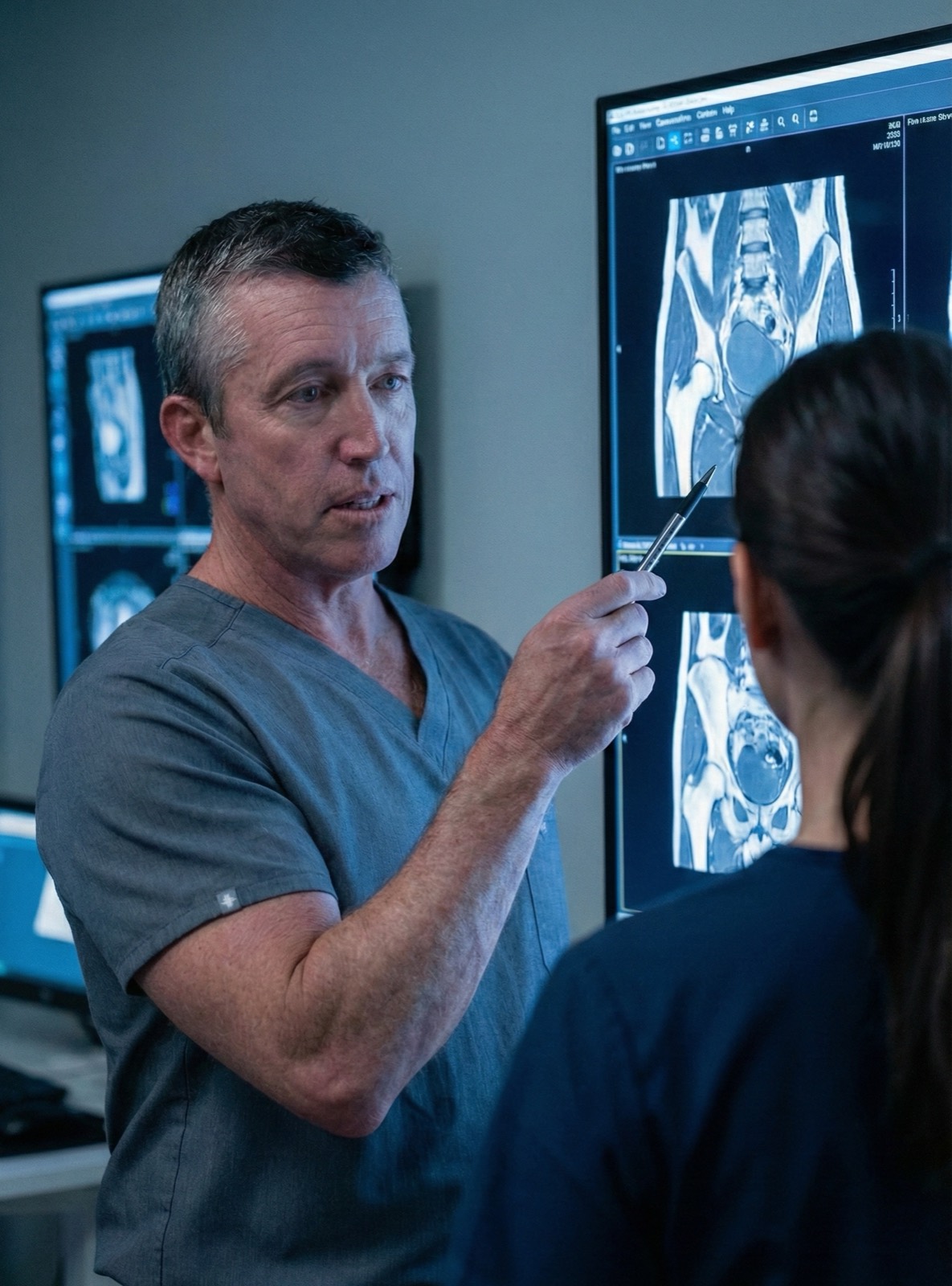Dr. Kevin Stepp reviewing strategic pelvic MRI fibroid mapping in Charlotte NC